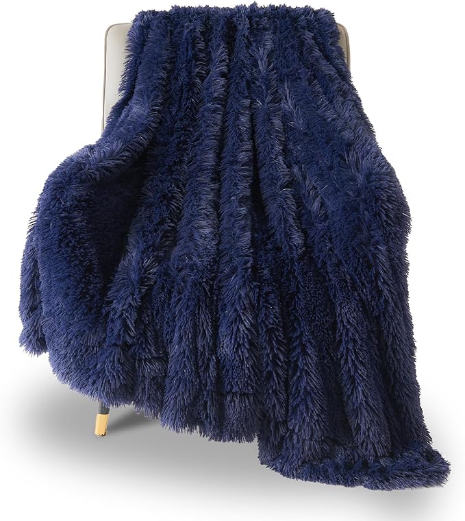 GONAAP Fuzzy Faux Fur Throw Blanket Dark Navy Super Soft Cozy Plush Fuzzy Shaggy Blanket for Couch Sofa Bed (Dark Navy, Throw(50"x60"))