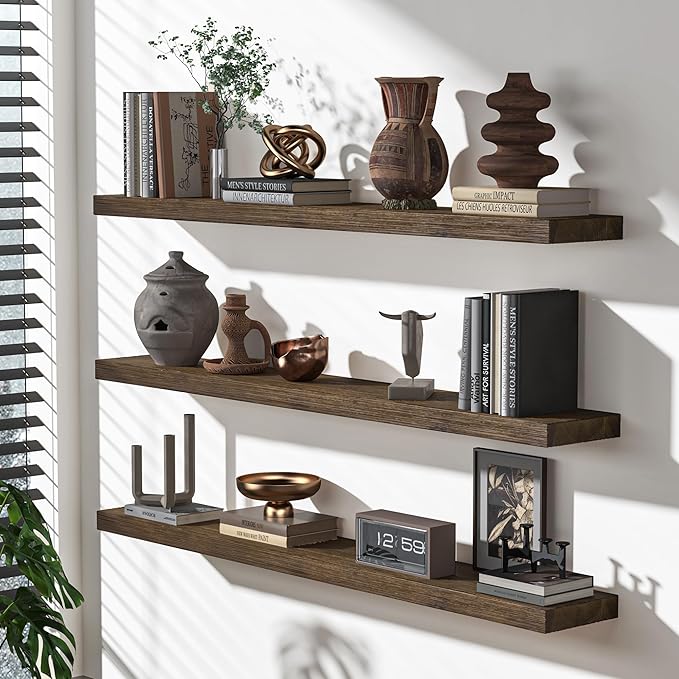 Floating Shelves for Wall, USA-Sourced Fir Wood 48 Inch Wall Shelves Set of 1, Natural Rustic Solid Wooden Floating Shelves Wall Mounted, Nursery Book Storage Shelf, Display Shelf for Bathroom