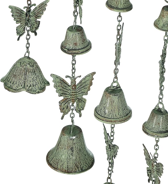 Butterfly Wind Chimes for Outside, Large Strung Verdigris Windchimes with Wrought Iron Bell for Garden, Patio, Porch Outdoor Decor, Memorial Sympathy