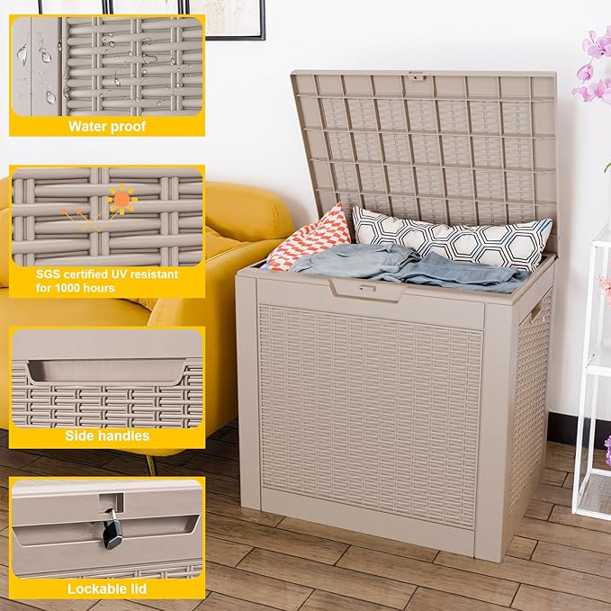 Deck Box Large Outdoor Storage for Patio Furniture,Outdoor Cushions,Garden Tools,Picnic Supplies and Pool Supplies,Waterproof,Resin,Lockable (Grey, 31 Gal)