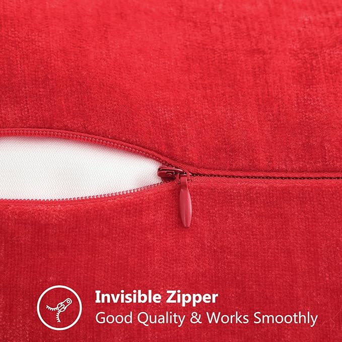 decorUhome Chenille Soft Throw Pillow Covers 20x20 Set of 2, Farmhouse Velvet Neutral Decorative Euro Pillow Covers with Stitched Edge for Couch Sofa Bed Home Decor, Red