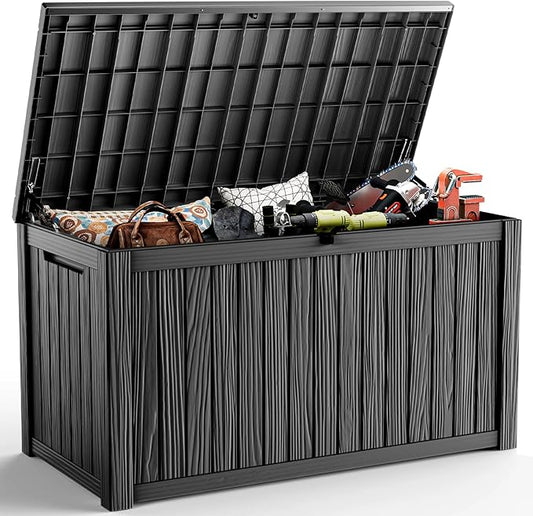 DRATO 180 Gallon Deck Box, Waterproof Resin Large Outdoor Storgae Box for Patio Furniture, Patio Cushions, Gardening Tools, Pool and Sports Supplies, Lockable