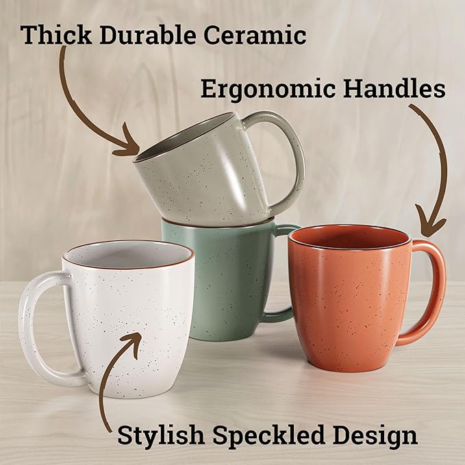 Ceramic Coffee Mugs Set of 4 - 16 oz Coffee Mug Set of 4 - Thick Durable Ceramic Mugs with Comfortable Handles - Dishwasher & Microwave Safe - Mug Sets 4 Beautiful Colors - Large 16 oz Full Capacity