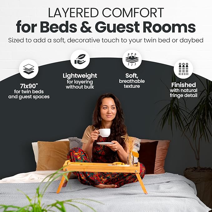 Gold Case Throw Blanket for Bed – 100% Recycled Turkish Cotton Bed Blanket – Decorative Throw Cotton Blankets for Living Room & Bedroom – Woven Twin Blankets - 71x90 - Navy Blue