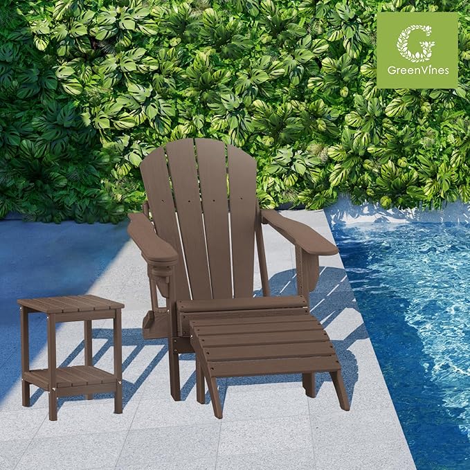 GREENVINES Adirondack-Ottoman | Wood Grain | Set of 4 | HDPE Plastic | Outdoor Footrest | All Weather | Foot Rest | Foot Stool | Dark Brown | for Adirondack Chair
