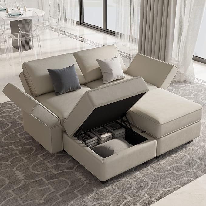 Belffin Modular Sectional Sofa with Reversible Chaise L Shaped Couch with Ottoman Modular Sofa Couch with Storage Grey