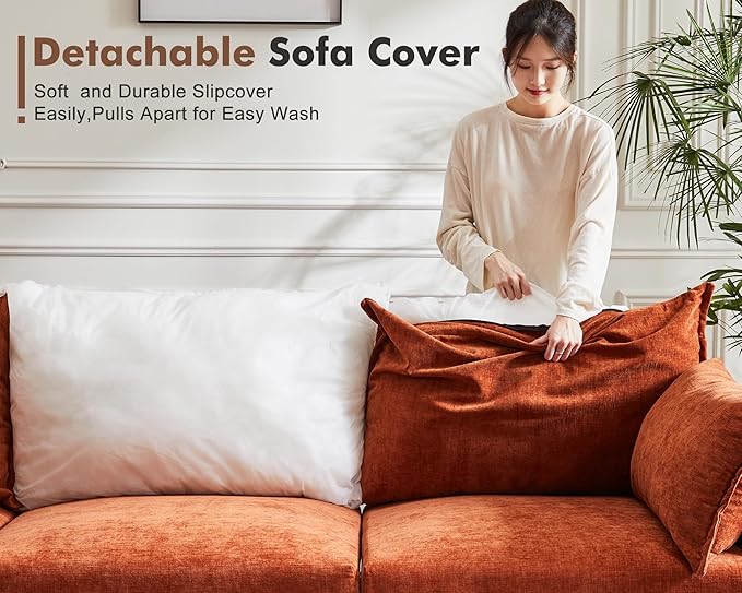 102.6" Luxury Modular Sleeper Sofa Bed 6 Seat Reversible Sectional Couch Deep Seat with Storage Chaises Removable Cover for Living Room, Apartment - Chenille Terracotta Orange