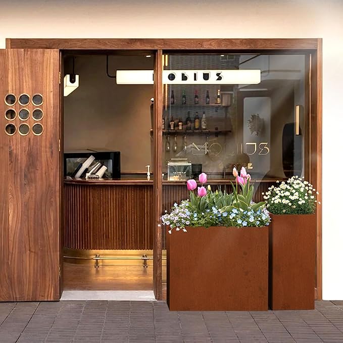 Galvanized Steel Metallic Heavy Planter for Outdoor Plants Metal Outdoor Planter Spliced Flower Box with Partitions for Outside,Indoor,Garden (Corten, 24 * 10 * 24)