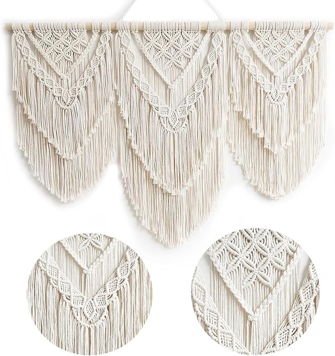 Achart Macrame Wall Hanging Large- Boho Wall Decor- large wall art- Wall Decor Living Room- Macrame Tapestry Boho Decor for Bedroom (Beige-H)