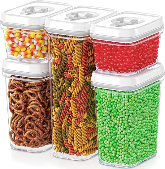 DWËLLZA KITCHEN Airtight Food Storage Containers with Lids - 5 Piece Set - Kitchen Accessories - Pantry Organization and Storage Containers for Food - Clear BPA-Free - Keeps Food Fresh & Dry