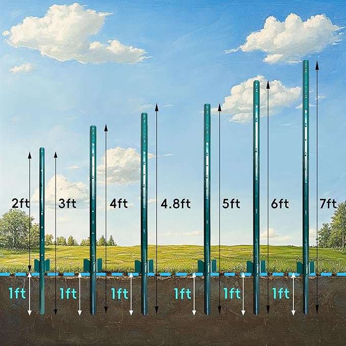 ARIFARO Sturdy Duty Metal Fence Posts 3 Feet,Pack of 10, 3-4-5-6-7 Feet No Digging Garden U Post for Wire Fencing Steel Fencing Poles for Yard, Outdoor