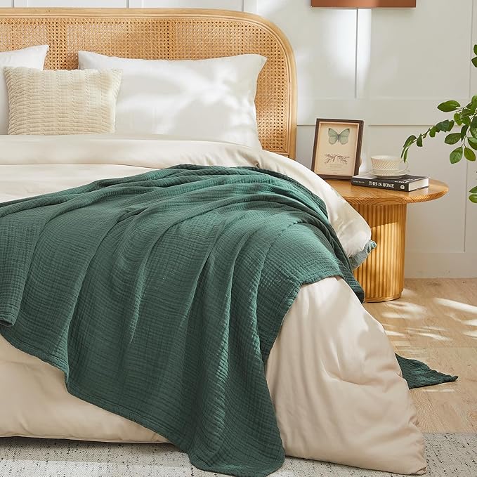 EMME Cotton Muslin Twin Blanket Breathable Gauze Blanket Soft Lightweight Blankets Adults Gifts for Women (Forest Green, 60"x80")