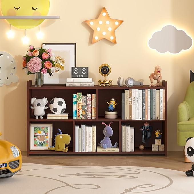 Book Shelf Set of 2, 5 Cubes Storage Organizer, Freestanding Cherry Bookshelf Cube Shelf for Bedroom, Living Room, Home Office, Open Bookshelf Wooden Bookcase