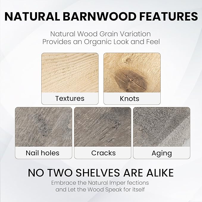 Fun Memories Floating Shelves for Wall Decor, 24"x8" Rustic Reclaimed Wood Shelves, Heavy-Duty Wall Mounted Shelves with Invisible Brackets, Set of 2for Living Room, Bedroom, Kitchen, Grey Finish