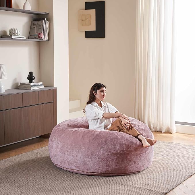4FT Large Bean Bag Chairs,Big Adult Size Memory Foam Beanbags with Filler Included,Machine Washable Corduroy Cover,Ultra Soft Plush Gaming Bing Bag Puff Chair for Dorm, Living Room & Bedroom (Pink)