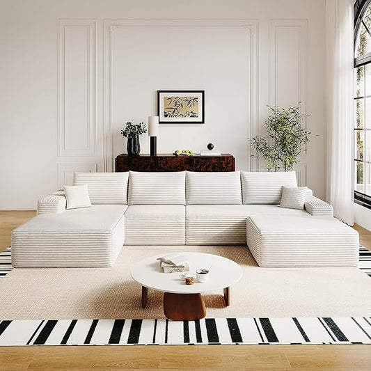 136" Sectional Couches for Living Room Modern Modular Sofa with L-Shape Couchs Upholstered Boneless Couch Deep Seat Sectional Couch with Chaise (White, Left Facing Chaise+3Seaters+Ottoman)