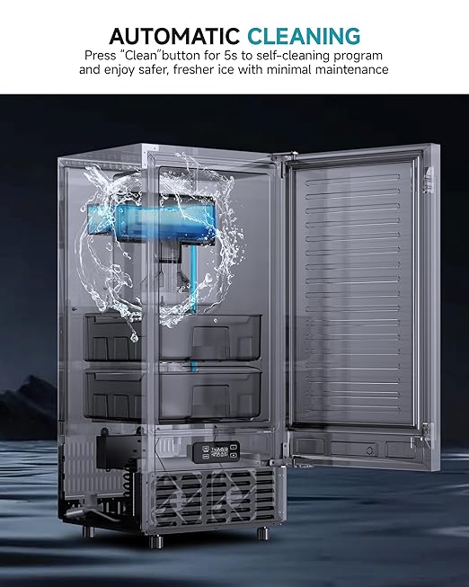 EUHOMY Commercial Under Counter Nugget Ice Maker Machine, 70Lbs/Day, Bulit-in Freestanding Ice Maker with Double Ice Baskets, Self-Cleaning & 24H Timer Ice Machine, for Commercial & Home Use(Silver)