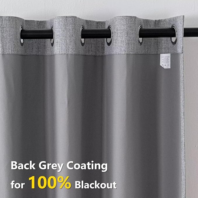 Blackout Curtains Customsize 1 Panel, 100% Blackout Textured Thermal Curtains, Grommet Privacy Light Blocking Drapes for Living Room Bedroom Luxury Decor(Customsize, Light Grey)