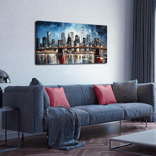 Brooklyn Bridge Canvas Wall Art Living Room City Wall Decor for Office Modern Pictures for Bedroom Wall Decor 20 x 40 Inch