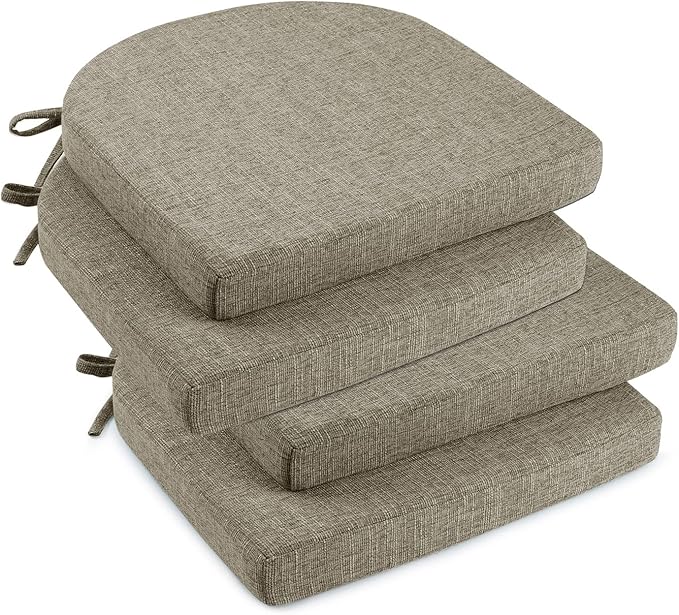 downluxe Indoor Chair Cushions for Dining Chairs, Soft and Comfortable Textured Foam Kitchen Chair Pads with Ties and Non-Slip Backing, 16" x 16" x 2", Khaki, 4 Pack