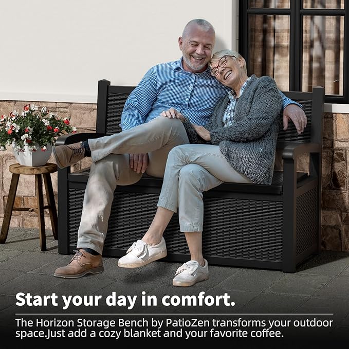 DRATO 75 Gallon Storage Bench Deck Box Outdoor Indoor,Lockable Durable All-Weather Seating with Hidden Storage,Deck Storage for Garden, Pool, Patio,Black