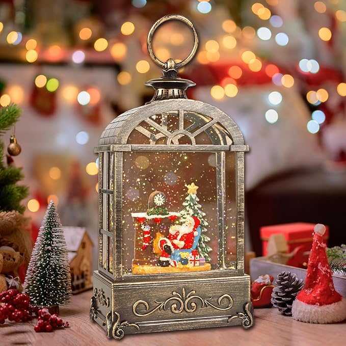 Christmas Snow Globes Lantern,Musical Snow Globe,Christmas Decorations Indoor for Home,Battery Or USB Powered,with 6 Hour Timer,Christmas Lantern for Festival Decoration,Santa Claus