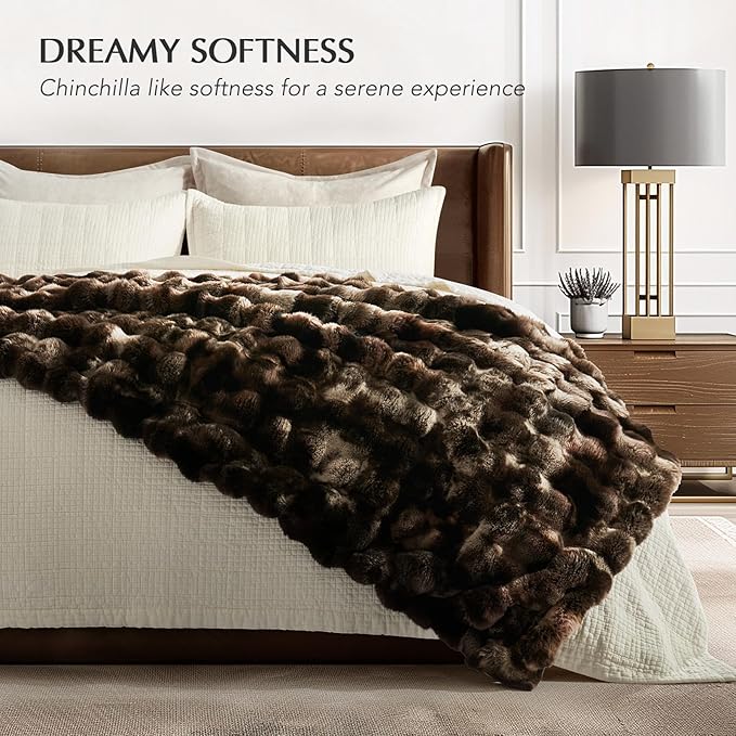 EVERGRACE Ultra Soft Luxury Fluffy Ridgeline Faux Rabbit Fur Throw Blanket, Thick Warm Bubble Throw for Bed, Cozy Plush Reversible Blankets for Couch, Chair, Sofa, Mocha Brown, 50x60 Inches, 870 GSM