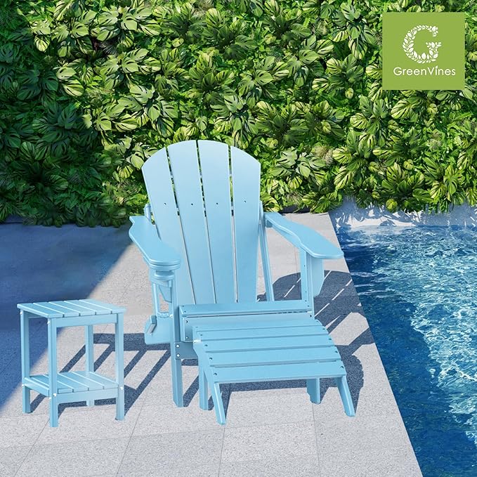 GREENVINES Adirondack-Ottoman | Set of 2 | HDPE Plastic | Outdoor Footrest | All Weather | Foot Rest | Foot Stool | Arctic | for Adirondack Chair | for Patio Backyard Pool
