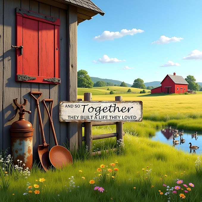 And So Together They Built A Life They Loved Tin Sign Farmhouse Wall Decor Rustic Home Decor Farm House Decorations For Home 4x16 Inch