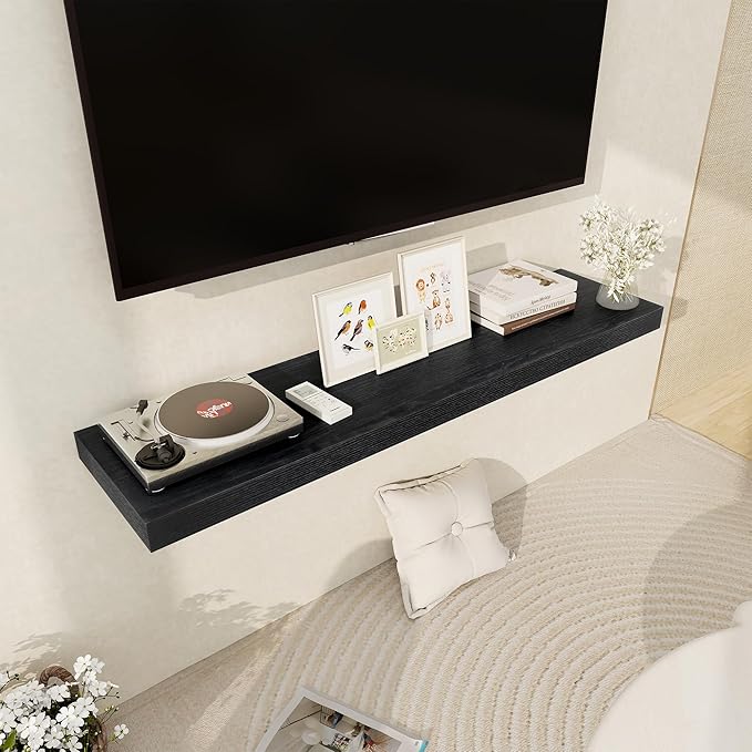 Black Floating Shelves 48 Inch Long, 12 Inch Deep Floating Shelves for Wall, 48 x 12 Large Wall Shelves for Home Storage & Display, 2" Thicked Floating Shelf for Bedroom, Living Room, 1 Pack