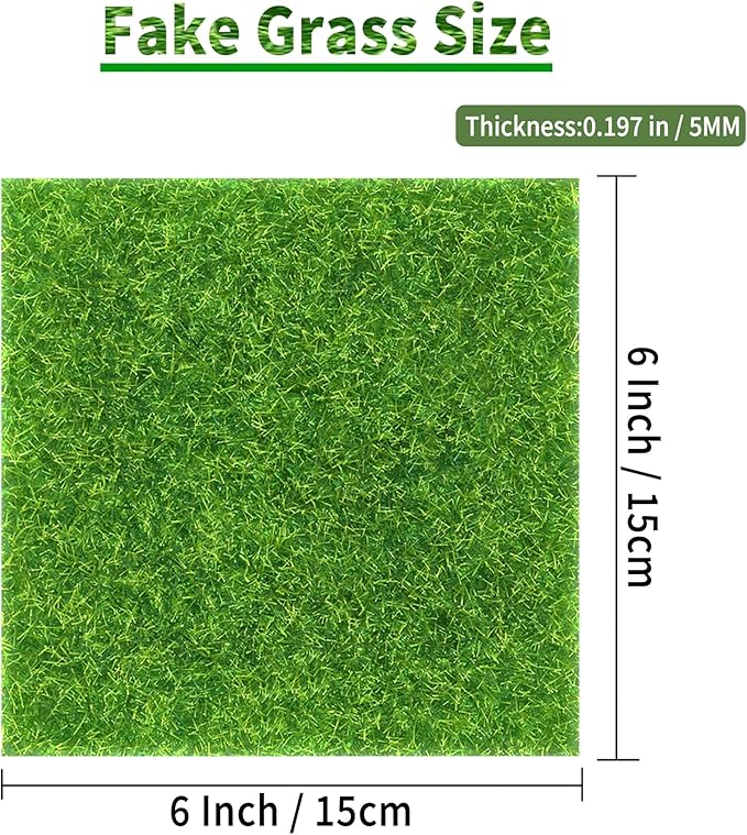 4 Packs 6 X 6 Inch Fake Grass Decor for Crafts, Artificial Grass for Dollhouse Miniature Ornament Projects, Model Turf Grass for DIY Fairy Garden Accessories and Decor Kit