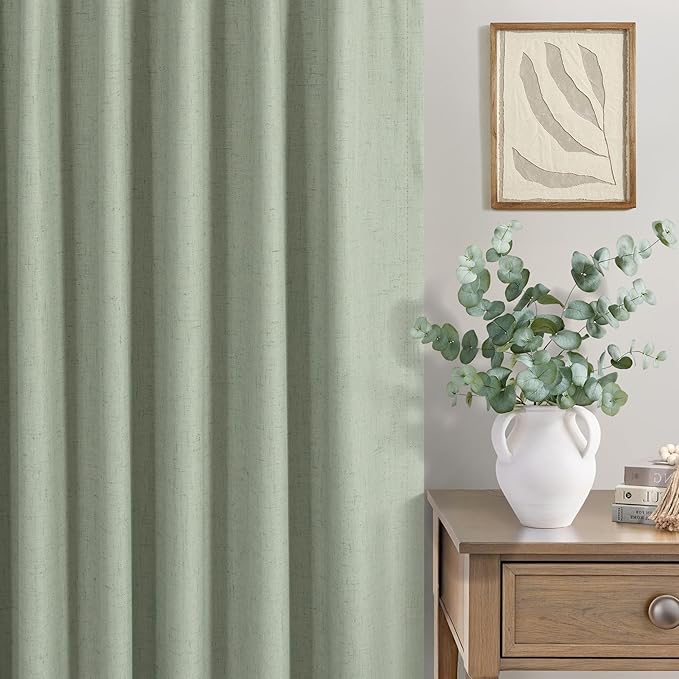 Green Country Kitchen Curtains 45 Inch Length Short Small Basement Window Blackout Cooling Curtains for Summer Heat Linen Cafe Bathroom Classroom Dorm RV Camper Sage Green Drapes with White Backing