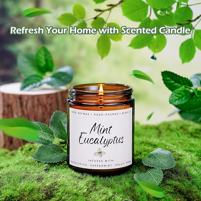 Auelife Mint Eucalyptus Candle | Aromatherapy Candle for Relaxation, Soy Candles for Home Scented, Home Fragrance Gifts for Women Men - Long-Lasting 7oz Jar