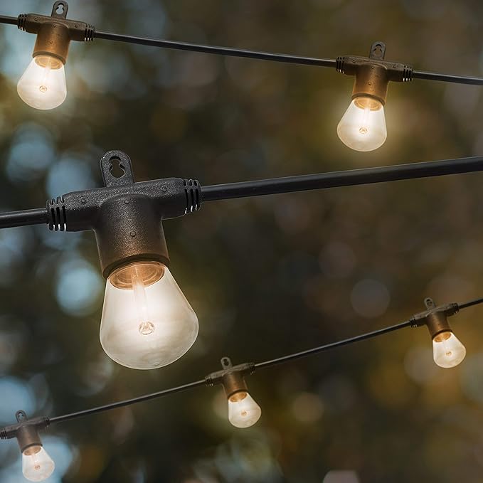 Enbrighten LED Bistro Outdoor String Lights, 48ft, 24 Shatter Resistant Lifetime Bulbs, 2200K Warm White, Weather Resistant, Indoor/Outdoor, Commercial Grade, Perfect for Backyard, Porch, Patio, 38357