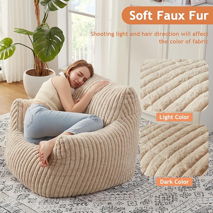 Giant Bean Bag Chairs for Adults with Filling Plush Fluffy Bean Bag Chairs for Teens with Armrests Comfy BeanBag Lazy Couch Sofa Chair for Bedroom Living Room Reading