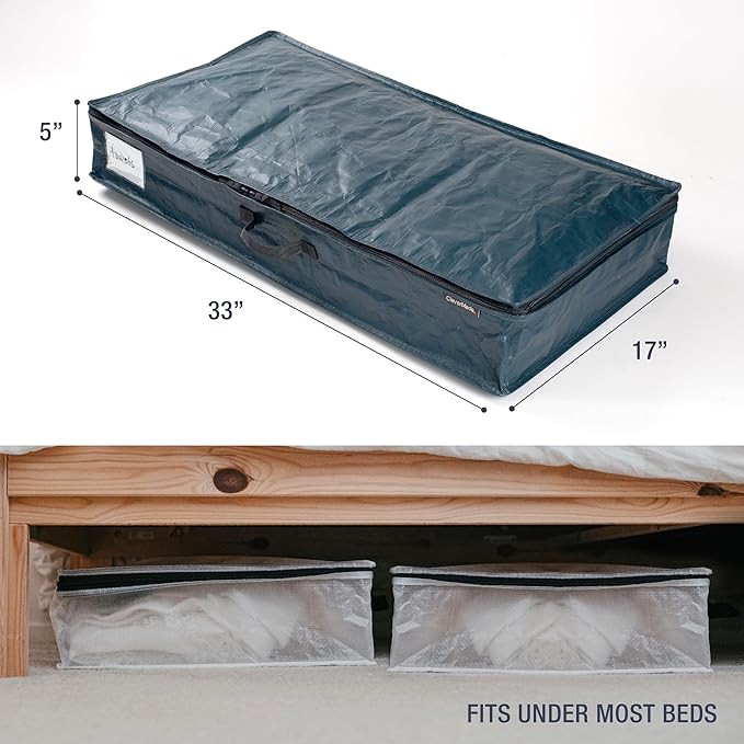 CleverMade Under Bed Storage Bag - Collapsible Storage for Shoes and Clothes Easy Use - Heavy Duty Utility Bag Home