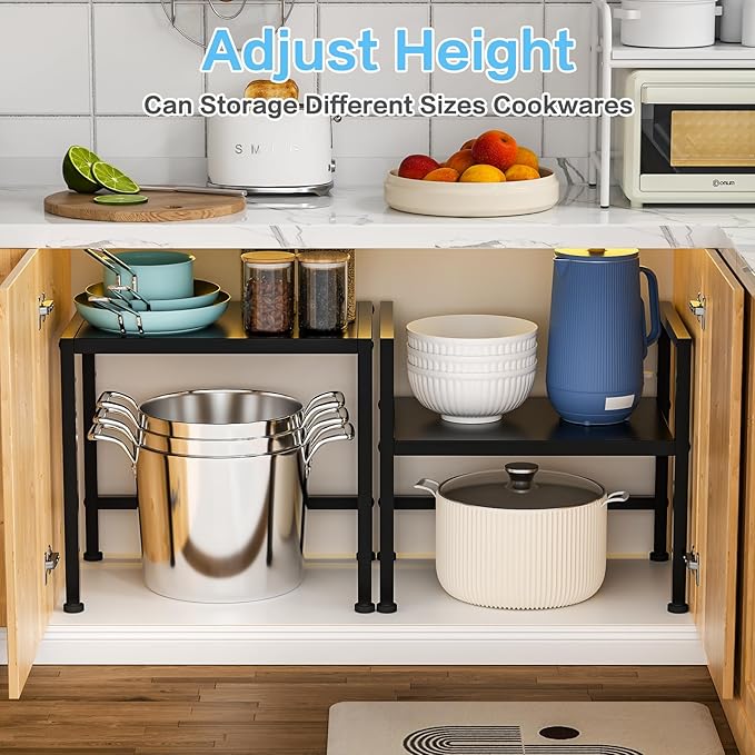 17.3 Inches Metal Storage Shelves,150LBS Heavy Duty Shelving Units and Storage For Small Appliance,Adjustable Utility Storage and Organization Shelf Rack For Kitchen Cabinet Closet Under Sink Pantry