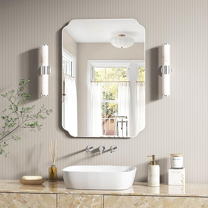 Bathroom Mirrors for Over Sink, Frameless Mirrors for Wall, 20x28 Inch Beveled Bathroom Mirror, Bathroom Vanity Mirror for Bedroom Living Room Entryway Home Decor