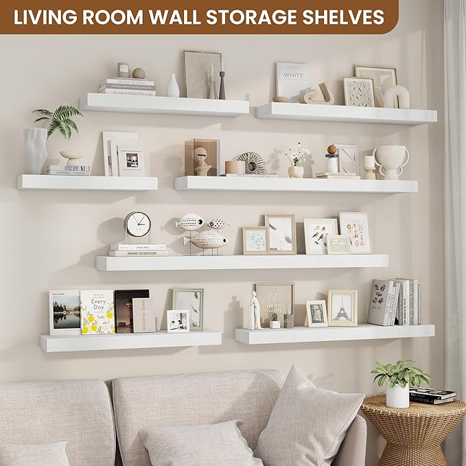 fuqing Floating Shelves for Wall, Bathroom Shelf Wall Mounted for Storage, Shelves with Invisible Bracket for Bedroom, Kitchen, Living Room, Farmhouse Small Book Shelf, 16 Inch Set of 2, White