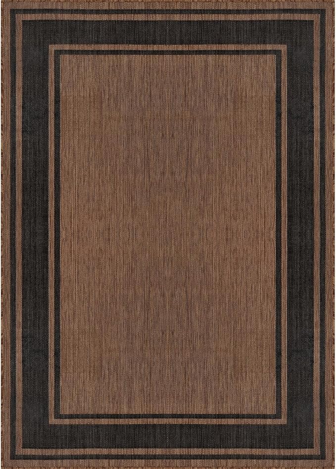 Beverly Rug Outdoor Rug 8x10 Modern Bordered Area Rugs for Indoor and Outdoor Patio Deck Porch Garden Waterproof Weather Sun Resistant Washable Outside Carpet (8 x 10 Gold)