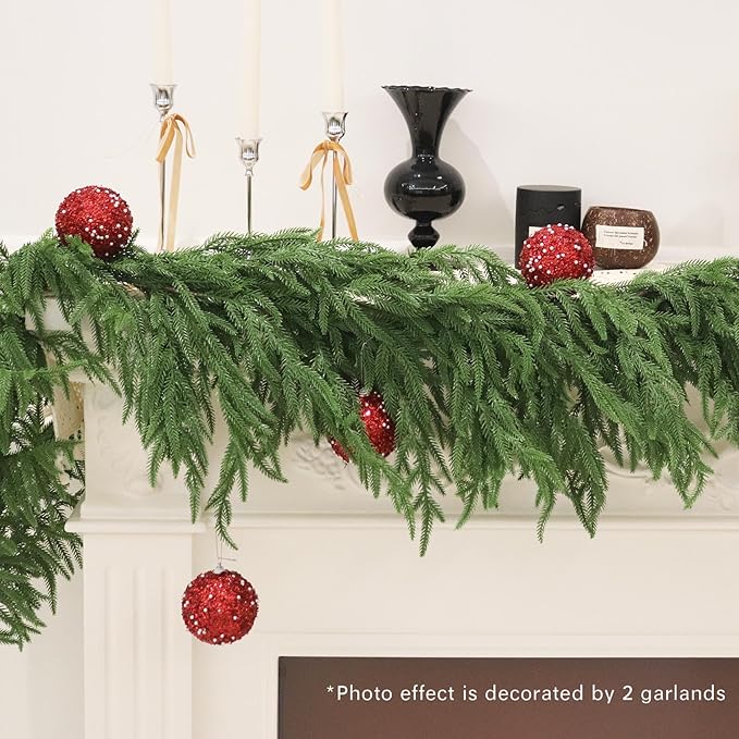 15FT Christmas Garlands Norfolk Pine Garland Real Touch Artificial Faux Greenery Garland for Holiday Indoor Outdoor Decor