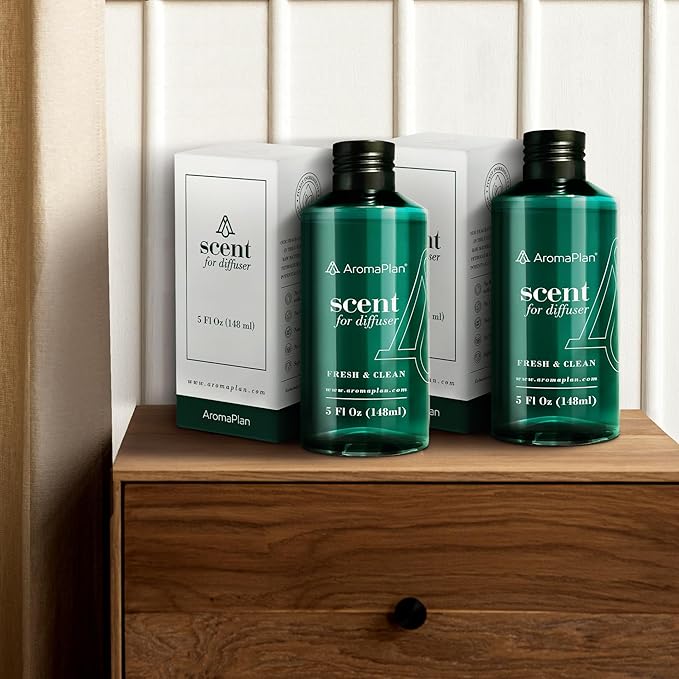 Aromaplan Scents, Clean Smelling Essential Oils, Fresh & Clean 5 Fl Oz (2 Pack)-Fresh Scent Essential Oil for Diffuser, USA Fragrance, Bigger Bottle, Bolder Aroma & Longer Lasting