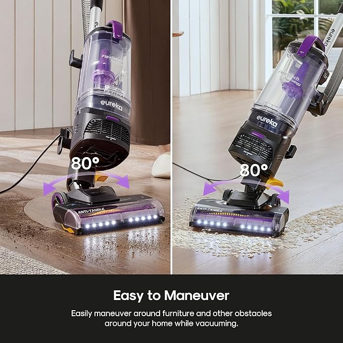 Eureka FlexReach Powerful Upright Vacuum Cleaner for Carpet and Hard Floor, Lift-Away Vacuum with Large Dust Cup, Anti-Tangle, NEU651PL, Purple