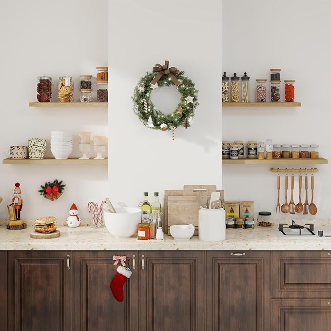 Fun Memories 48 Inch Floating Shelves for Wall, Set of 2 – Rustic Wood Wall-Mounted Shelves with Invisible Brackets for Bedroom, Bathroom, Kitchen – Storage, Books, or Decor, Oak