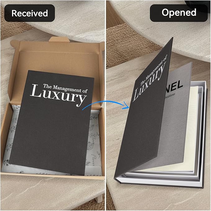 Aesthetic Decorative Books -Set of 3 Minimalist Linen Hardcover Faux/Fake Books for Coffee Table Home Decor Living Room Decoration, Photo Storage or as a Keepsake Box(Black-gray-beige-luxury)