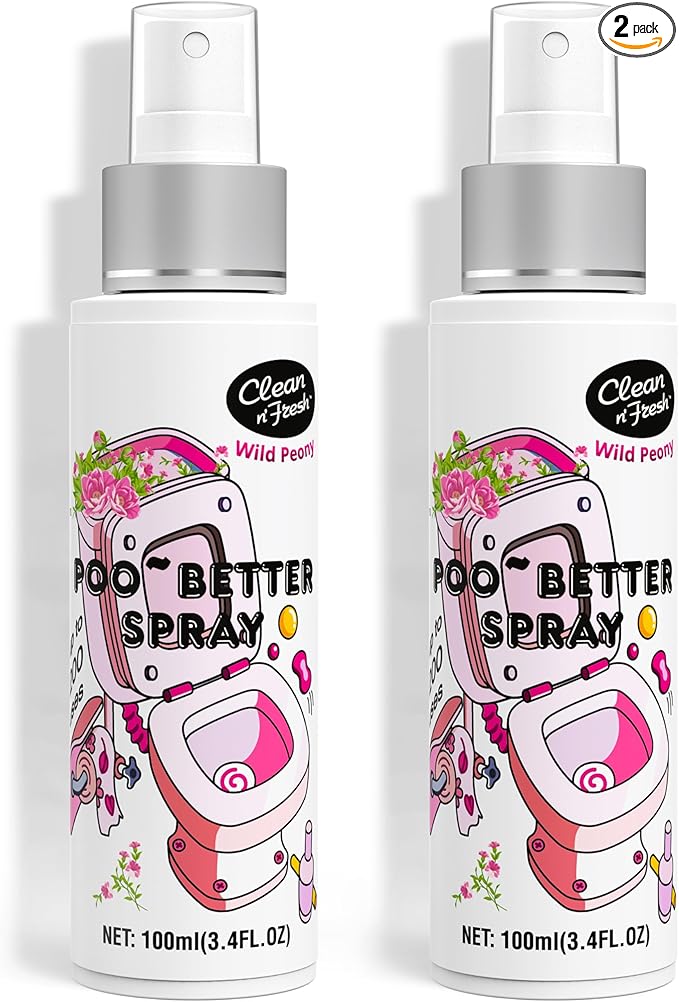 Clean-n-Fresh Toilet Spray, Wild Peony Scent, Bathroom Odor Eliminator & Air Freshener For Room, Trash Cans, Shoes, Fabrics, 3.4 Fl Oz(2 Pack)