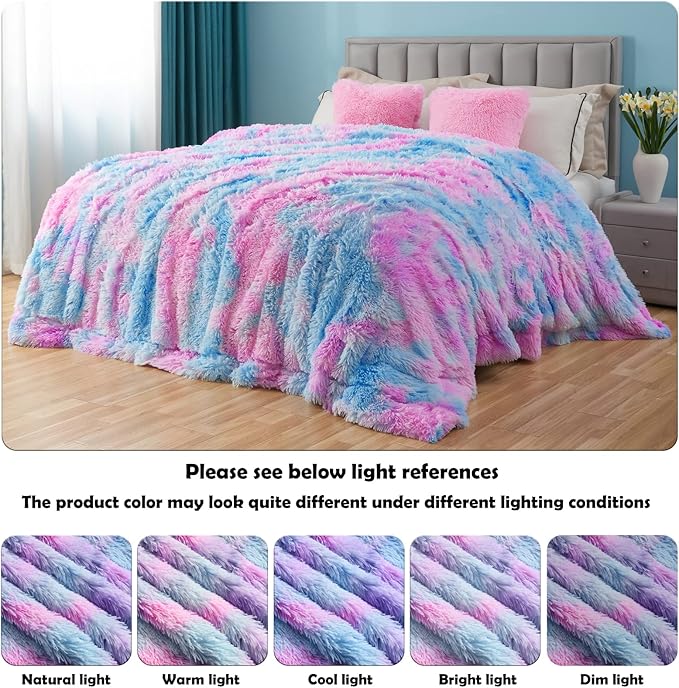 GONAAP Fuzzy Faux Fur Throw Blanket Purple Rainbow Super Soft Cozy Plush Fuzzy Shaggy Blanket for Couch Sofa Bed (Purple Rainbow, Throw(50"x60"))