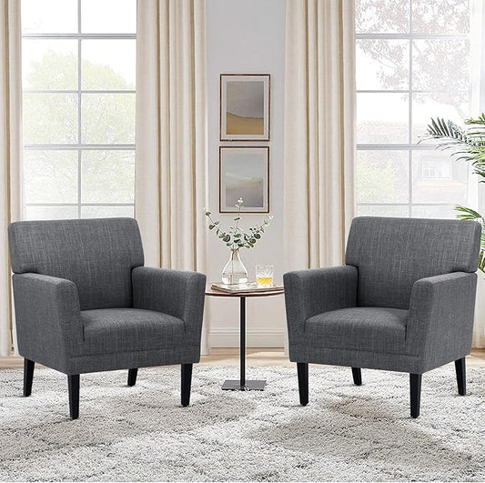 COLAMY Accent Chair Set of 2 for Living Room, Modern Upholstered Fabric Accent Armchair with Back, Soft Single Sofa Chair with Arms for Bedroom/Office/Reception Room, Dark Grey