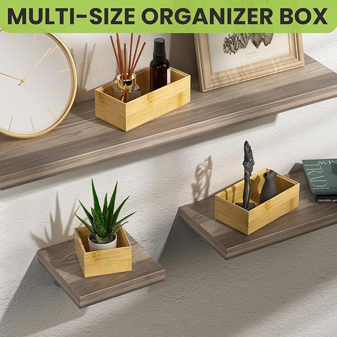 Bamboo Drawer Organizer Set, 5 PCS Multi-use Varied Sizes Junk Drawer Organizer Kitchen Storage Box for Office, Home, Bedroom, Bathroom, Bamboo