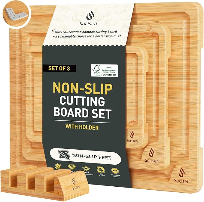 Bamboo Cutting Board Set Non Slip Feet with Holder Over Sink Kitchen Gadgets Seller 2025 First Apartment Must Haves Things Stuff Accessories House Warming Decor Housewarming Hostess Host Gifts